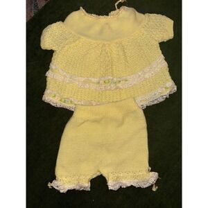 Yellow Knit Baby Top &‎ Bloomers Set Lace Trim Floral Baby Girl Outfit 6 months